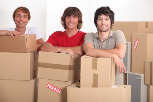Local packing team working in a Willesden flat with tight access